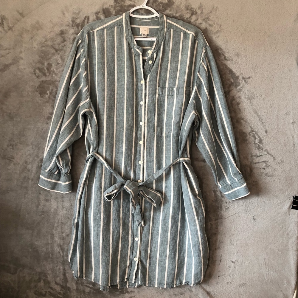 A New Day Green Striped Button-Up Dress Size XXL Plus